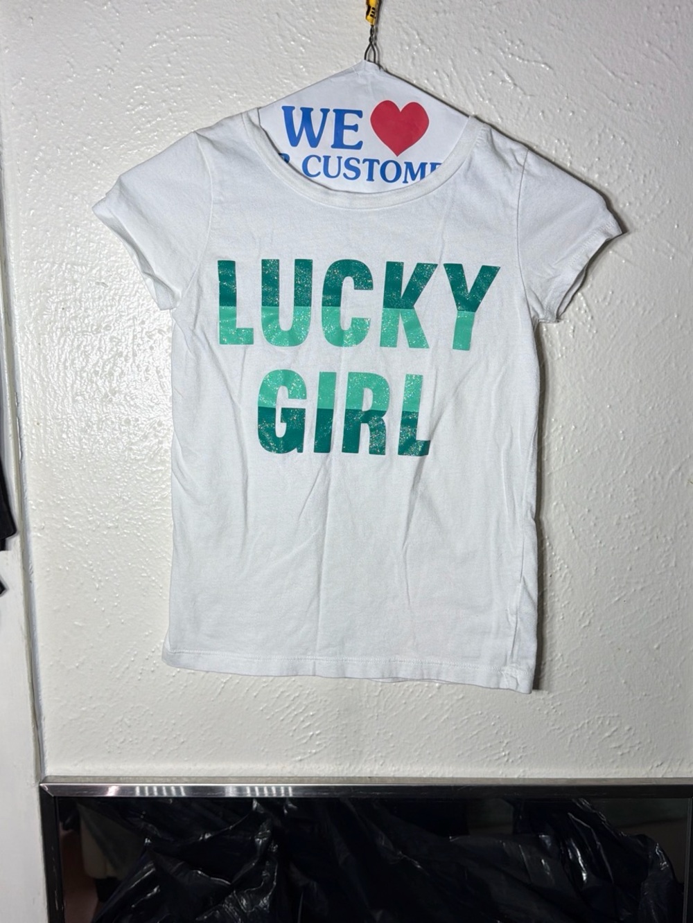 Carter's White Short-Sleeve Tee with Green 'LUCKY GIRL' Graphic